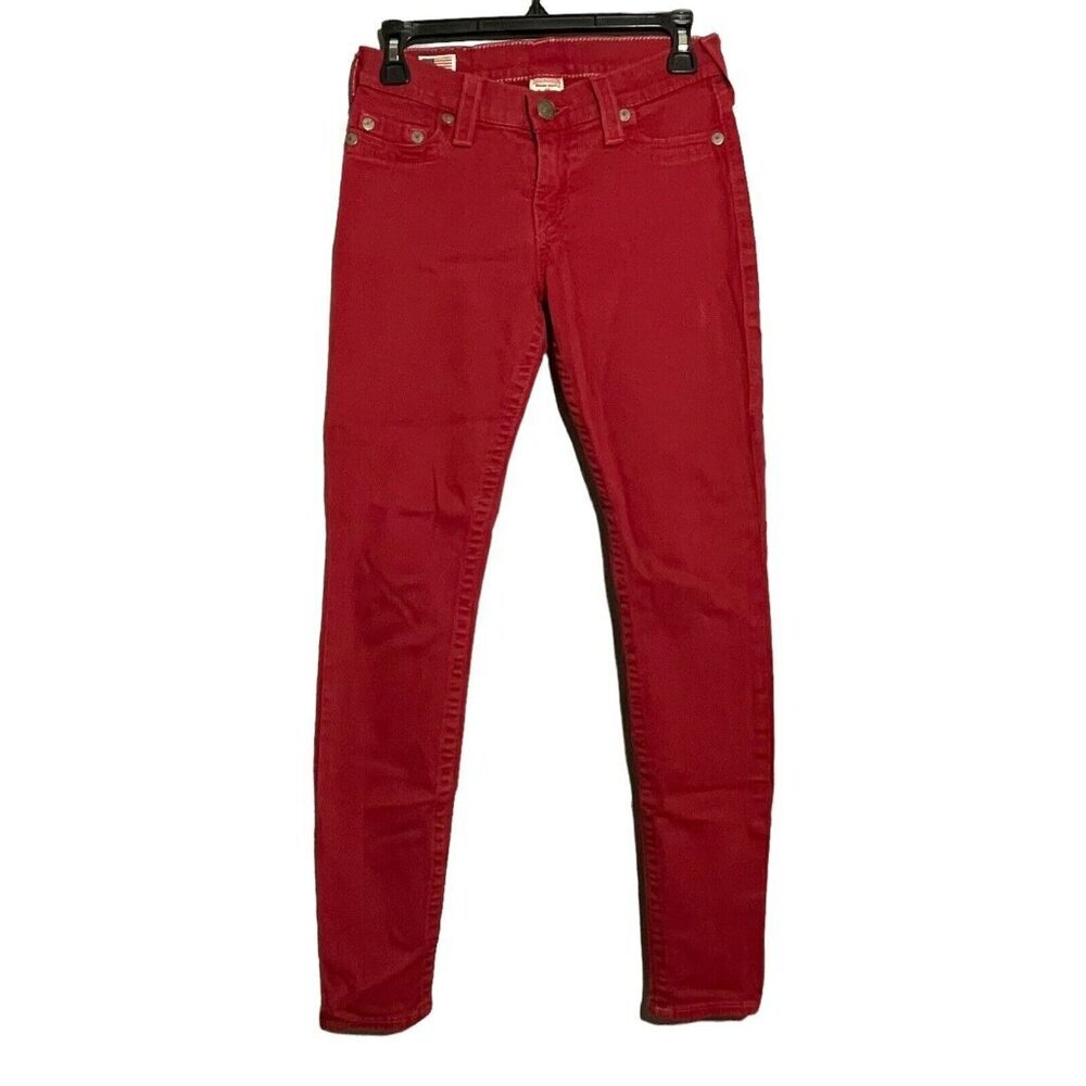 True Religion Halle Skinny Jeans Jegging Pants Women Size 26 Red Moto Biker Rock